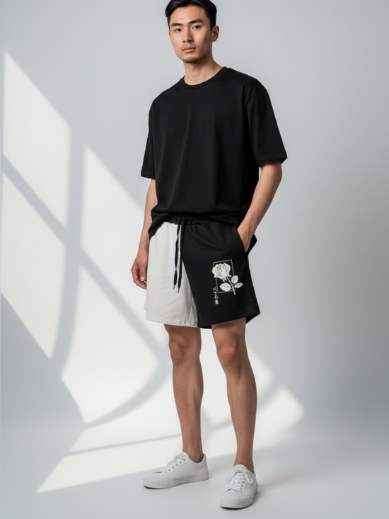 SHEIN Other - SHEIN Two Tone Rose Print Shorts Black White Streetwear Size S